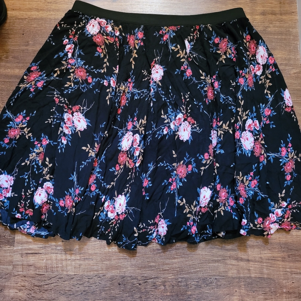 Torrid Black Floral Skirt Long A Line Size 4 4X Boho Bohemian Cottage Core